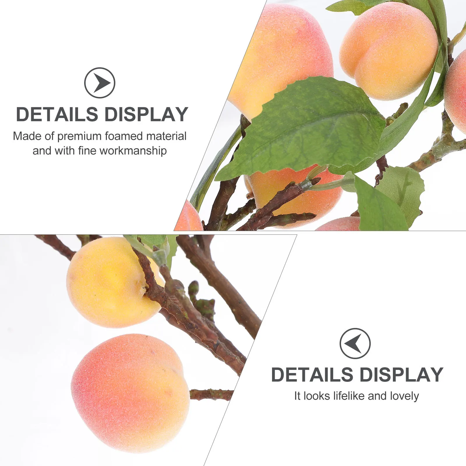

2Pcs Simulation Peach Tree Branches Artificial Fruit Branches Lifelike Decor Home Wedding Party Bouquet Faux Fruit Arrangement