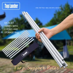 2m / 1.8m Folding Tarp Pole Awning Rod Foldable Tent Pole Support Stand Pole Outdoor Camping Sun Shelter Sticks Tent Accessories