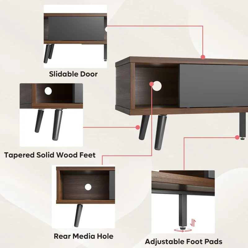 70 inch Mid Century Modern TV Stand for 75 inchh TV,Low Profile TV Stand with Storage,Entertainment Center for Living Room