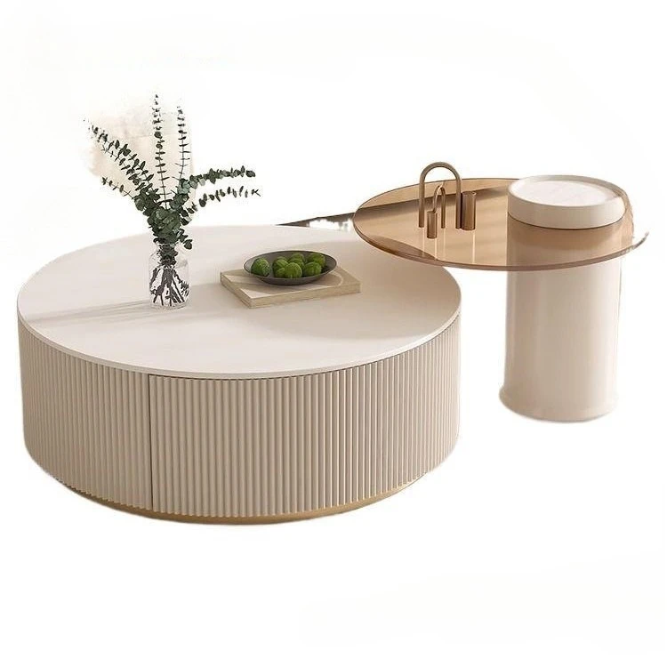 

Cream wind rock board coffee table, living room home modern simple small apartment, light luxury round coffee table combination