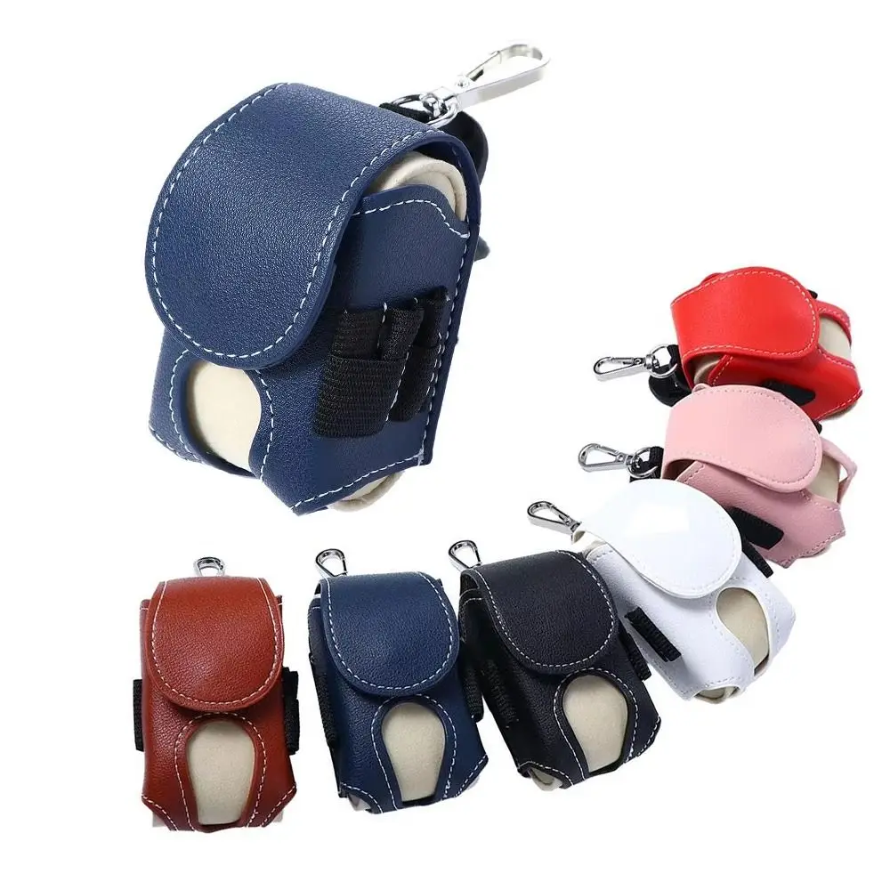 Portable Golf Ball Pouch Waist-Hanging Waterproof Mini Golf Ball Bag Metal Buckle PU Leather Golf Ball Container Outdoor Golf