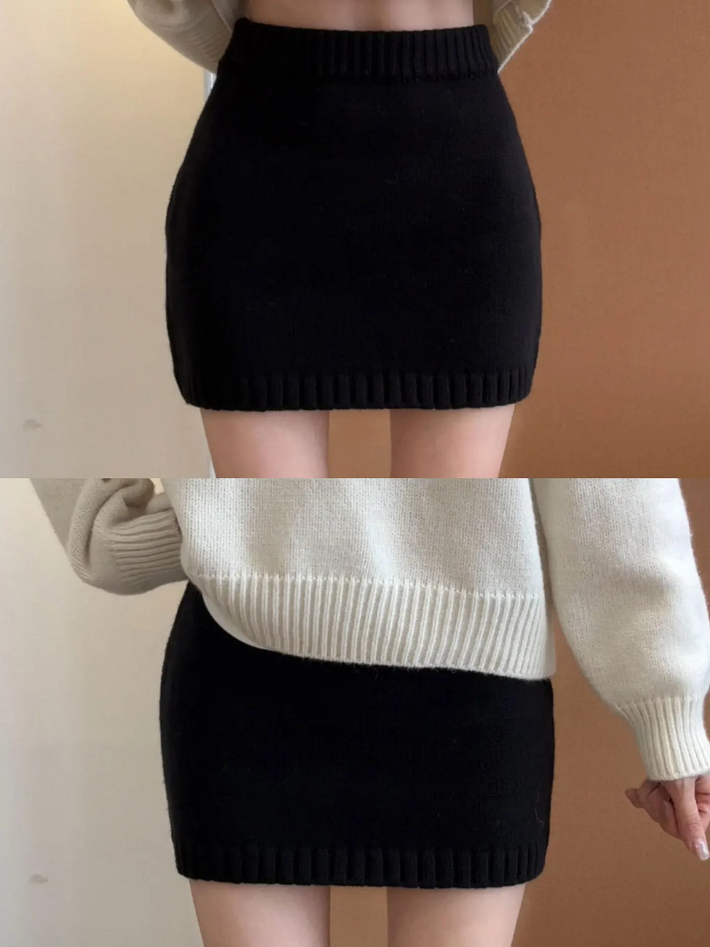 plus Size Women's Black Knitted Short Skirt High Waist Slim Fit Autumn Winter Fashion Casual Wear Comfortable Warmth