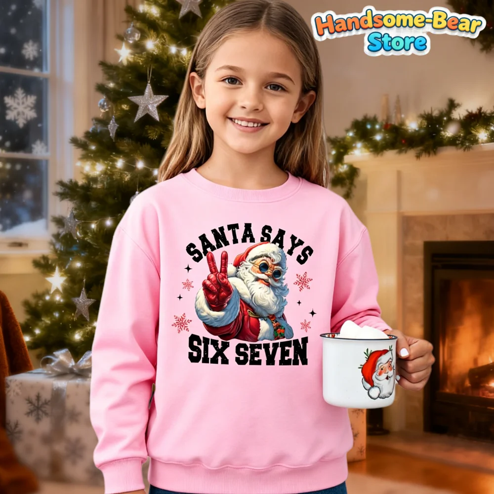 أطفال خريف شتاء علوي لينة جولة الرقبة هوديي سانتا قائلا 6 7 فريدة من نوعها عارضة عطلة حزب البلوز البلوز ملابس الأطفال #4