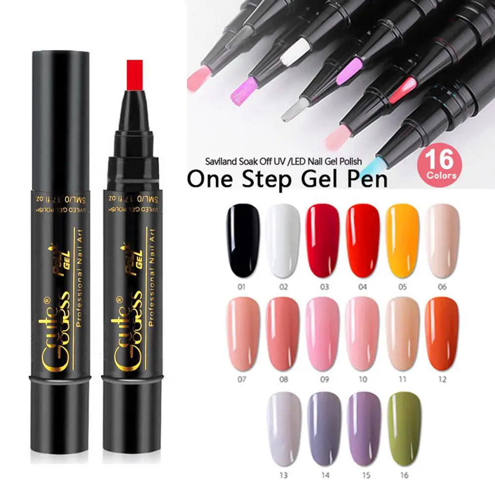 ปากกาเจลทาเล็บ 3 in 1 สีพื้น สำหรับทำเล็บเจล กึ่งถาวร ใช้เป็นเบสโค้ท ท็อปโค้ท เจลยูวี นีออน