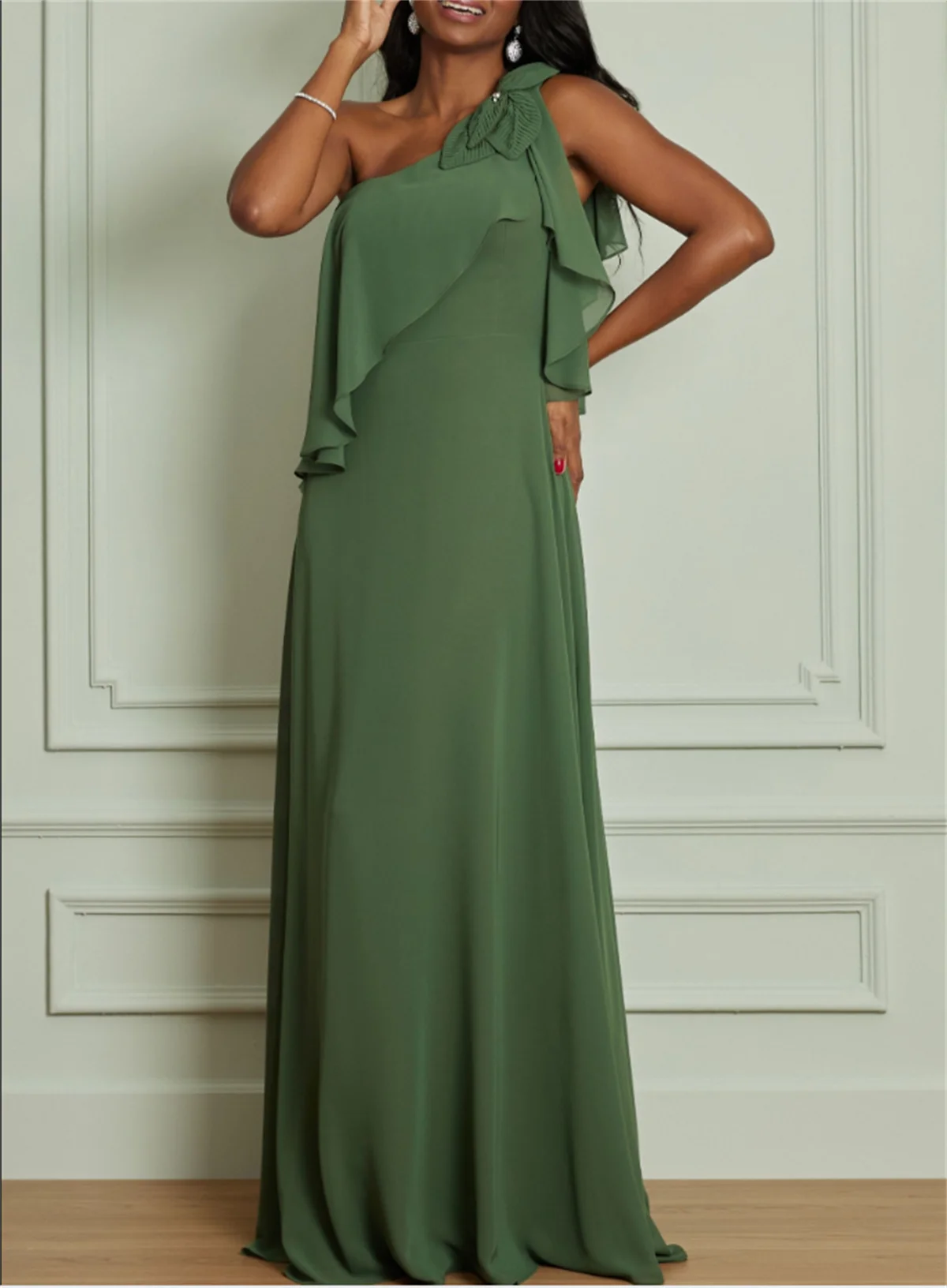 A-Line Green Mother Of The Bride Dresses For Weddings Sleeveless Chiffon Mom Evening Gown  Elegant One shoulder 2024Custom Color