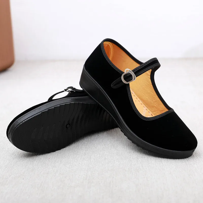 Zapatillas cómodas vulcanizadas para Mujer, zapatos De trabajo De Hotel, calzado plano y elevado duradero, color negro, para las cuatro estaciones