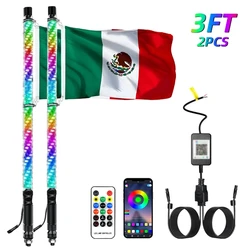 2PCS RZR Remote Control Light Antennas 3FT Spiral LED Whip Light Remote Control Multi-color Flagpole Lamp