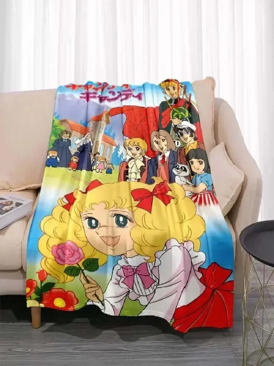 Anime CandyCandy Print Throw Blanket for Sofa Leisure Home Travel Picnic Office Soft AC Use Customizable Design