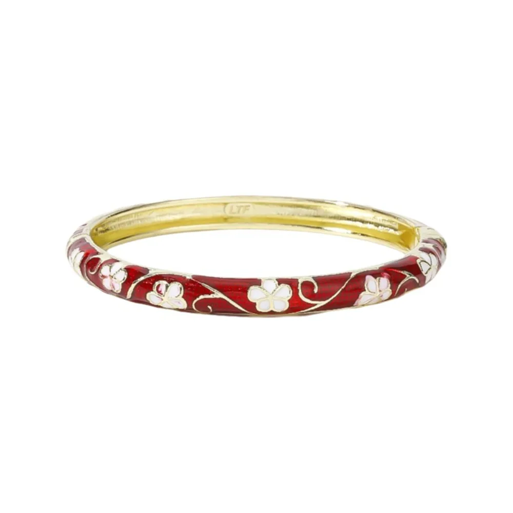 Fashion Colorful Vintage Cloisonne Bangle Traditional Enamel Flower Bangle Open Cuff Classic Women's Hand Bracelet Ladies