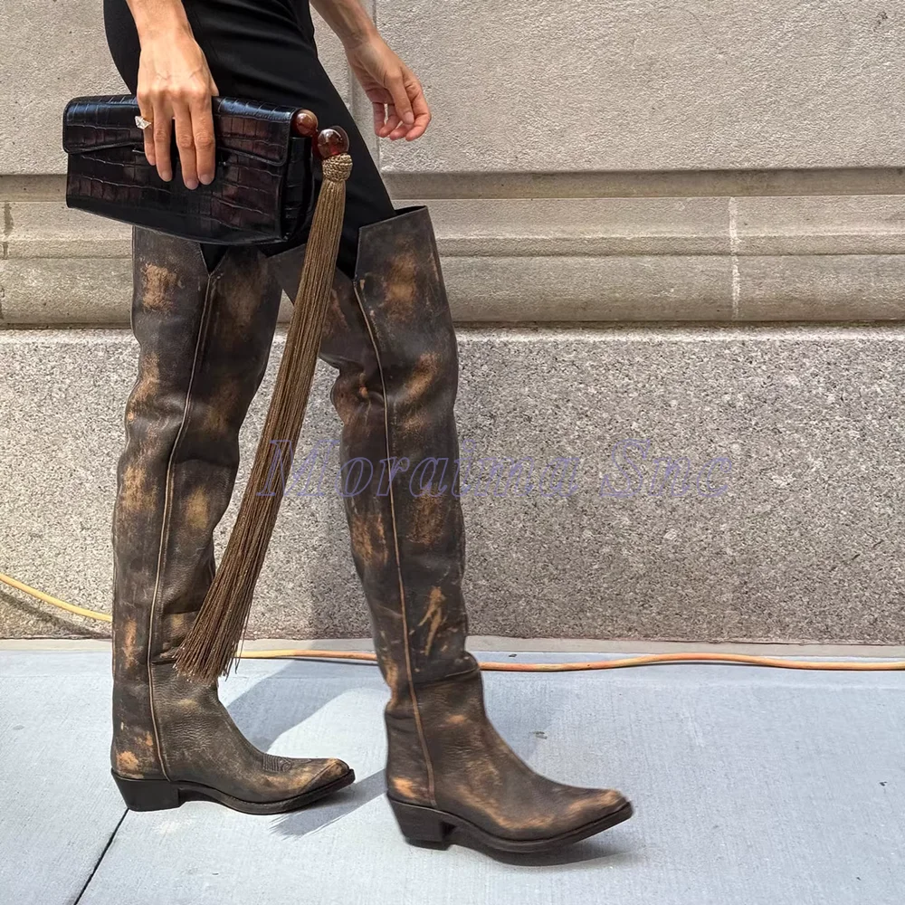 فرشاة قبالة أشار تو فوق الركبة أحذية طويلة كتلة صندل بكعب مكتنز الانزلاق على الرجعية النساء طويلة الفخذ أحذية عالية الخريف الشتاء 2026 #2