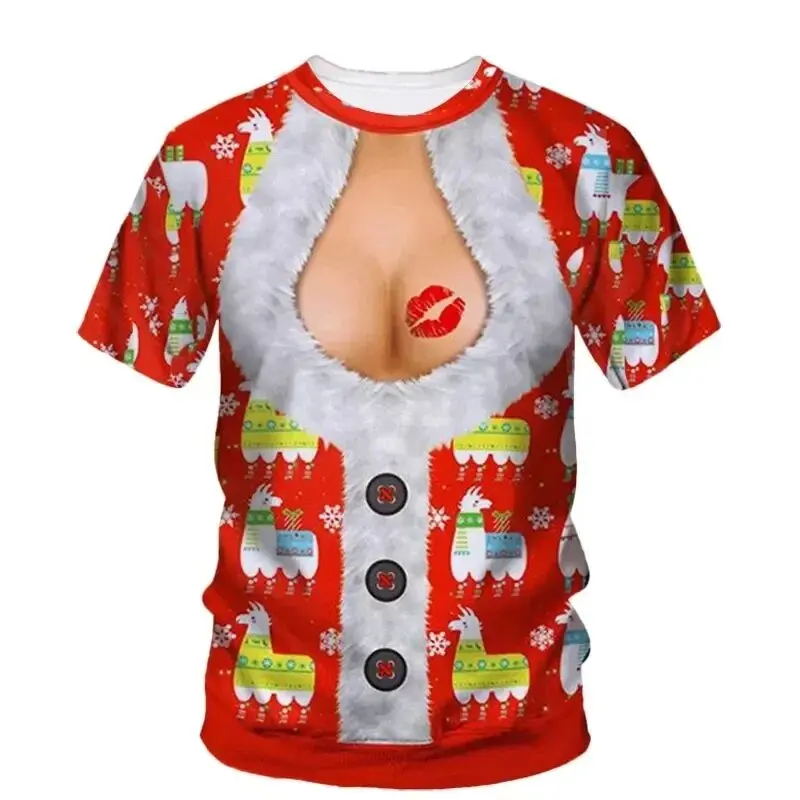 Fashion Funny Christmas Pictures Men's T-shirt Trendy Digital Printing Casual Round Neck Short Sleeve Top