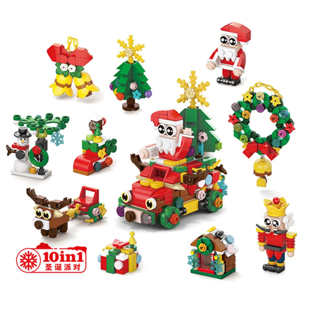 

2025 City Winter Village 10 In 1 Christmas Party Candy House Flower Garland Santa Claus Model Building Blocks Bricks Kids Toys