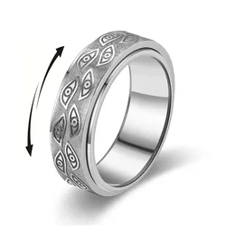 Demon Eye Rotating Anxiety Relife Spinning Ring For Men Anti Stress Stainless Steel Spinner Fidgets Joint Ring Anillo Hombres