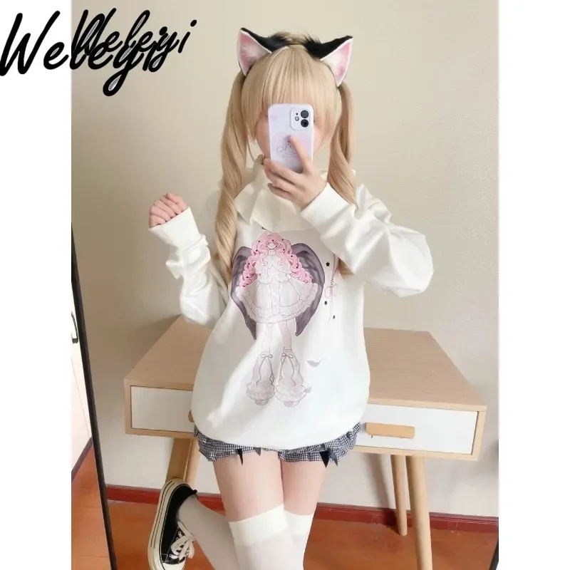 Sweet Women's Sweatshirt Japanese Asian Culture Mass Production Type Soft Matching Fake Collar Daughter Clothes Long Sleeve Tops