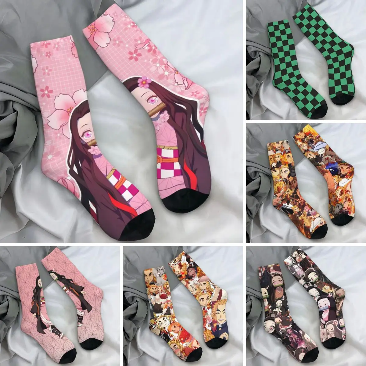 Demons Slayers Anime Socks Spring kawaii Nezukos Stockings Gothic Unisex Men Quality Socks Design Outdoor Anti Skid Socks