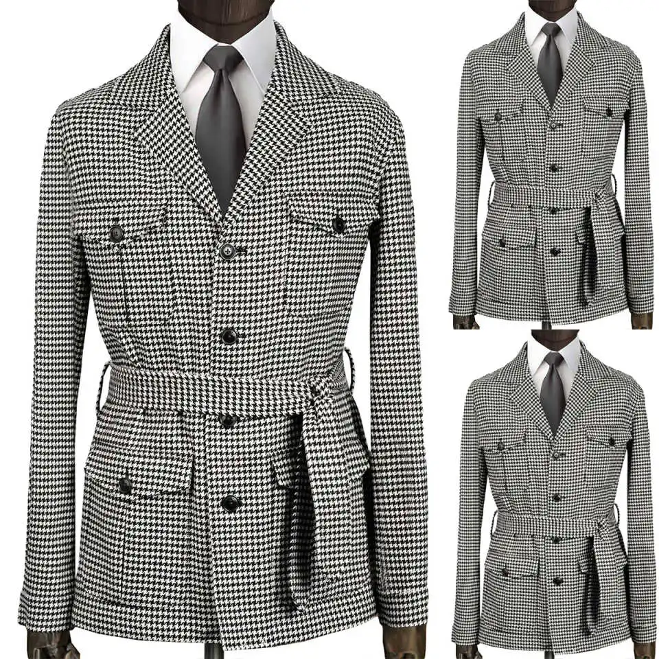 

Классический мужской свадебный пиджак с узором «гусиные лапки», однобортный пиджак с лацканами, деловая одежда, только пальто по индивидуальному заказу