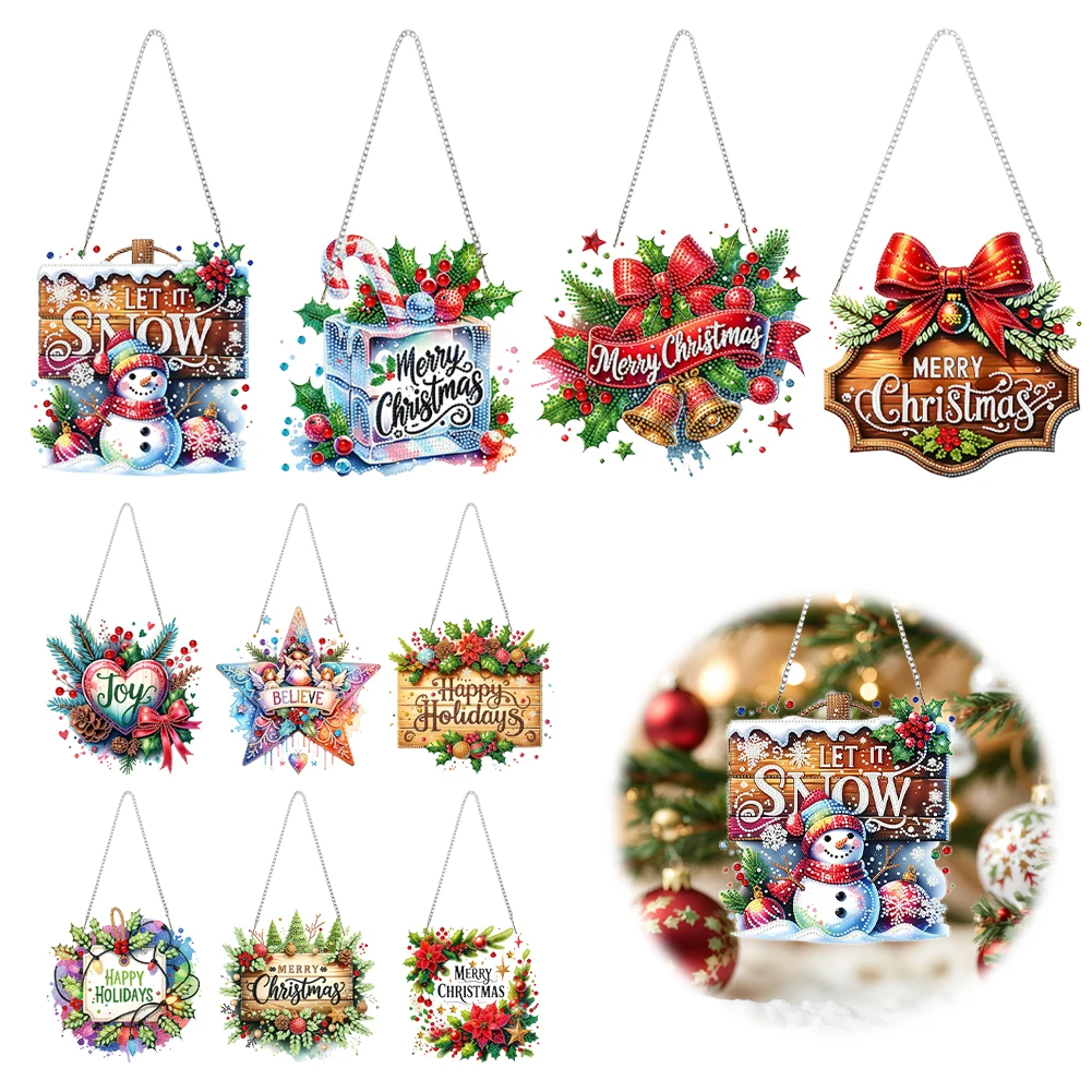 

Xmas Theme 2D/Flat DIY Rhinestone Diamond Art Window Pendants Diamond Painting Set Special Shape Home Wall Decoration Crafts