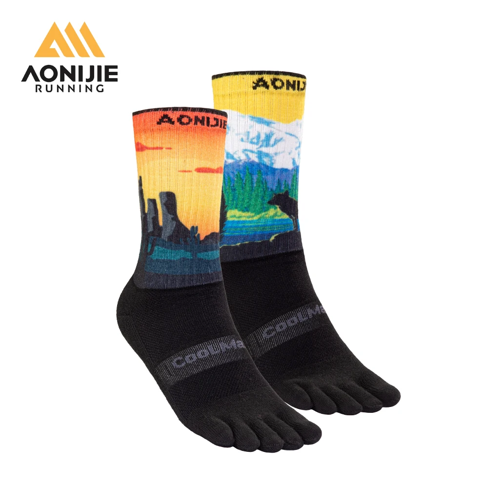 AONIJIE E4843 One Pair Toe Socks for Men Women Moisture Wicking Crew Length Five Finger Socks for Athletic Running Trails