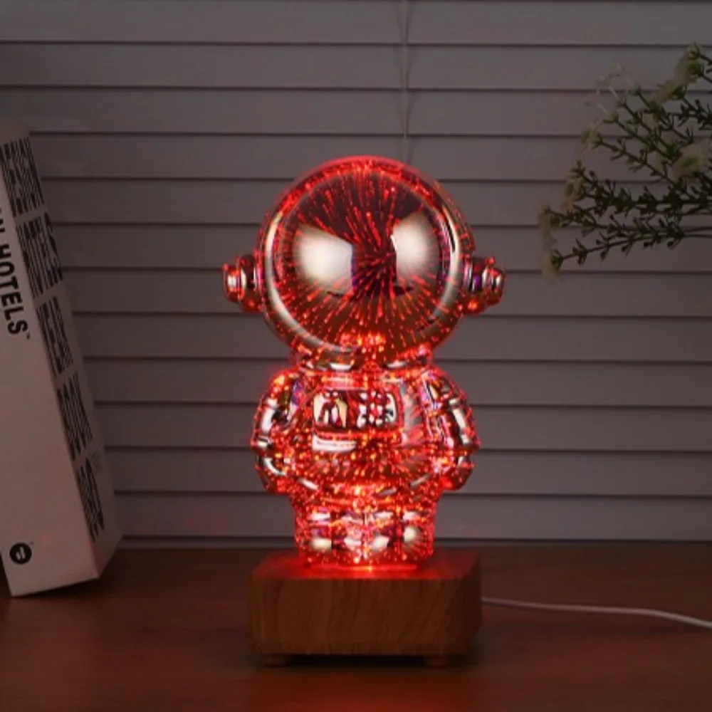 LED 3D Astronaut Firework Night Light Glass Figurine USB Projector Lamp Sculpture Aesthetic Color Changeable Ambient Lamp Kids