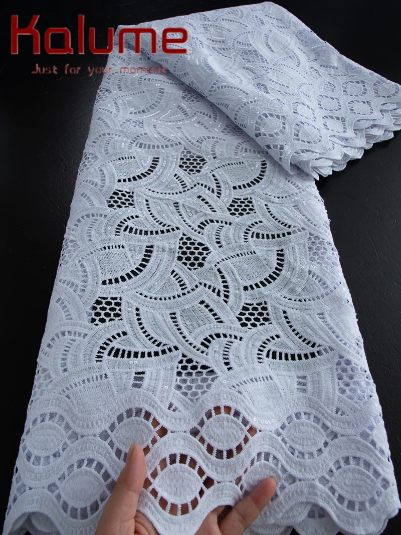 

Kalume 2025 White Cord Guipure Lace Fabric High Quality Nigerian African Water Soluble Lace Fabric For Wedding Dress F3039