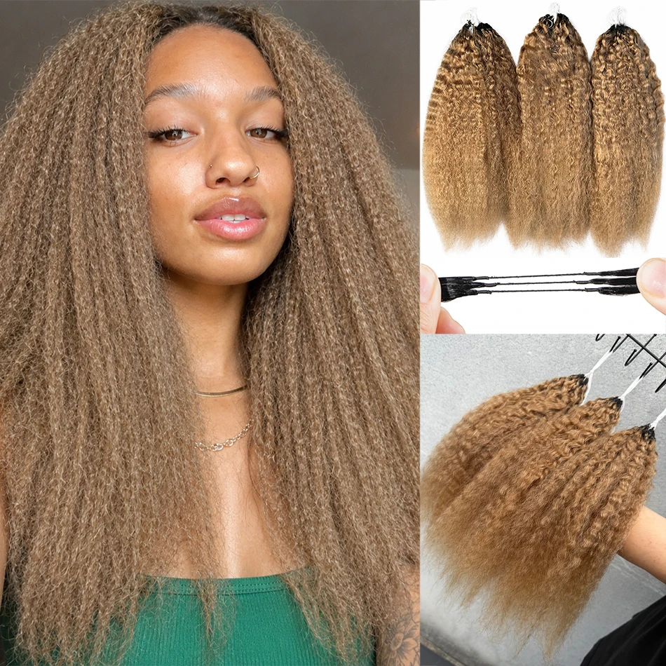 

#27 Color Crochet Human Hair Braiding Extensions Kinky Straight Invisible String Design Knotless Pre-Separated Feather Crochet Hair Honey Blonde Colored Bundles Hair For Women