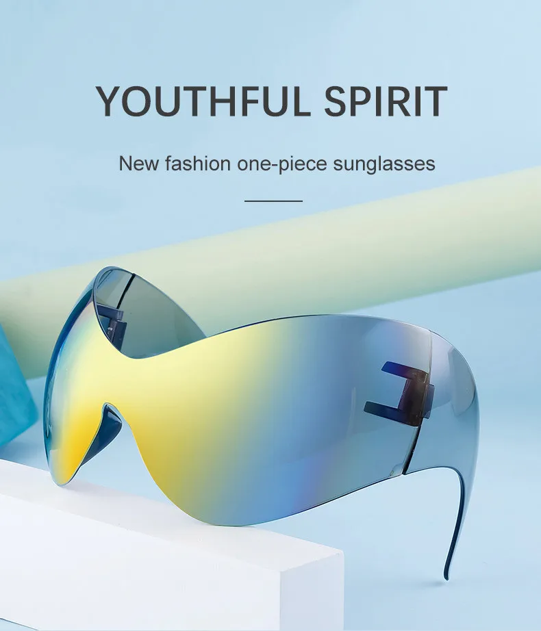 Übergroße Y2k Sport Sonnenbrille Frauen 2000er Wrap Around Schild Goggle Männer Luxus Marke Designer Trends Punk Sonnenbrille Oculos – Detail 3