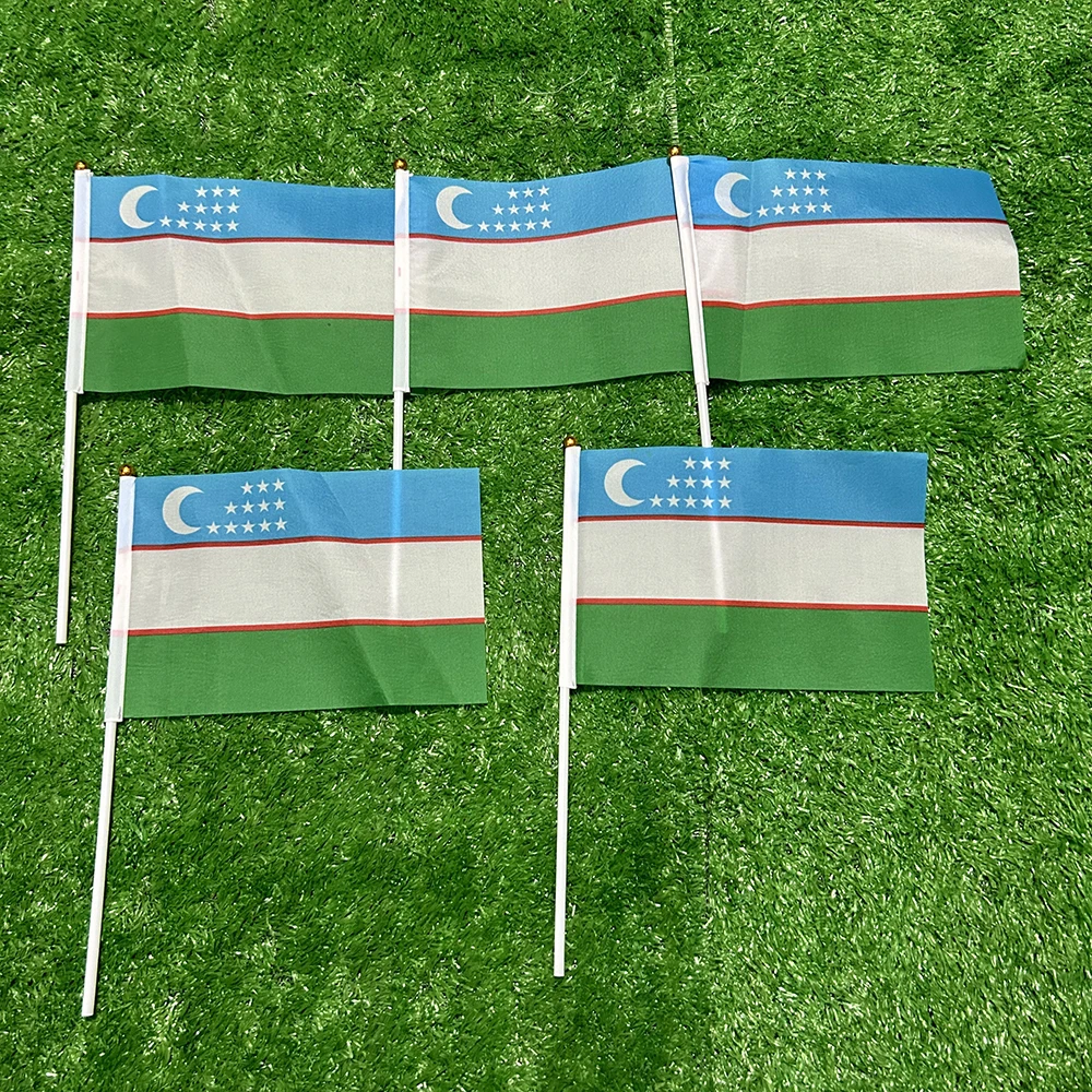 

SKY FLAG Uzbekistan Flag 50/100pcs 21*14cm Uzbekistan Hand Waving Flags With plastic pole For Sports Activity Home Decor