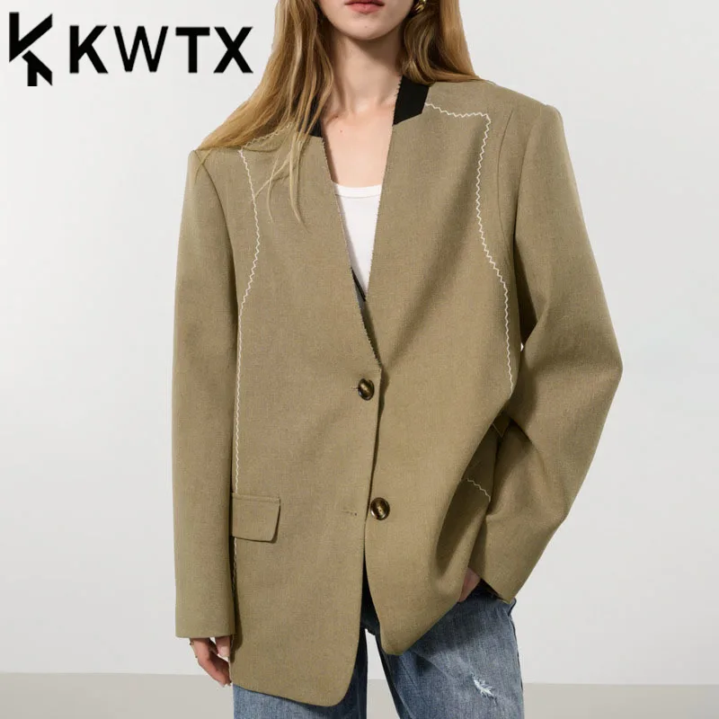 

KWTX Women's Casual Vintage Blazer Spring Summer Patchwork Color Block Design Comfortable Elegant Simple Premium High Quality