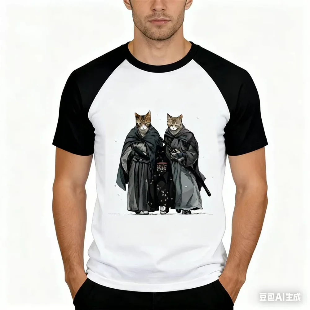 

Samurai Cat 3D Print Men's T Shirt Casual O-neck Short Sleeve Tops Summer Simple Versatile Pullover Fashion Loose Men Clothing