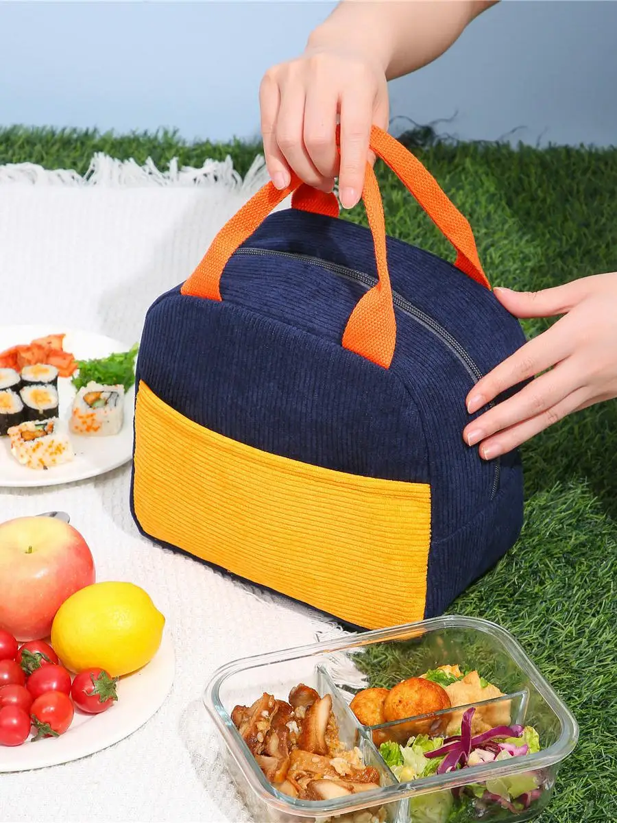 corduroy-patchwork-thermal-lunch-bag-travel-outdoor-picnic-food-carrier-insulated-ice-pack-bento-bag-for-work-and-school