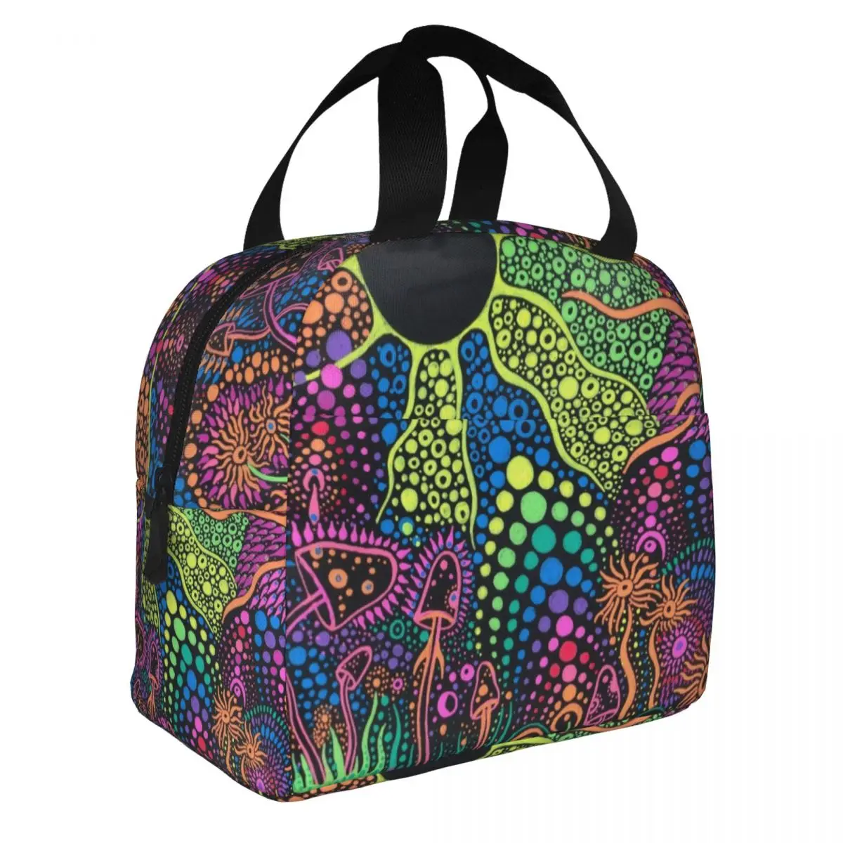 Magic Mushroom Trippy Psychedelic Neon Pastel Goth Lunch Bag Men Women Cooler Warm Insulated Lunch Box for School