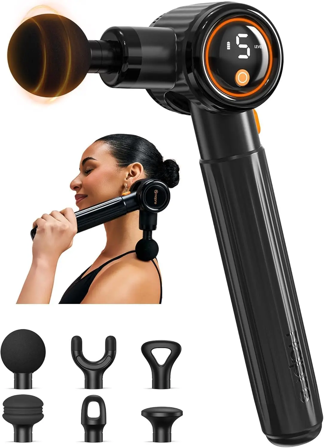 

Deep Tissue Massage Gun with Extension Handle, 3 Adjustable Angles for Back Neck Shoulder Pain Relief, Handheld Percussion Muscle Massager with Portable Case