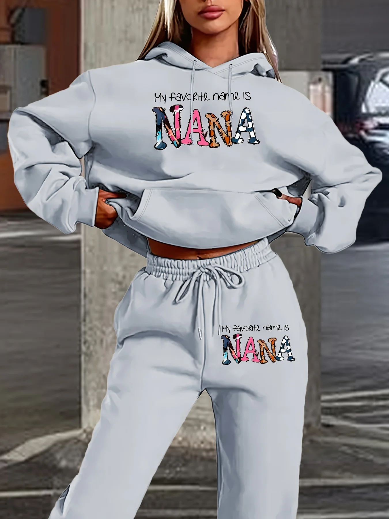 

25/26 осенне-зимний комплект с капюшоном, американский Y2K крутой женский уличный английский NANA3D принт, большие брюки с капюшоном, подходят для взрослых