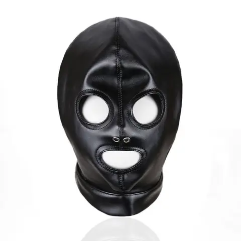 Sexy Leather Bondage Hood Full Face Mask Hood Fetish Cosplay Party Games Mysterious Mask Adult Roleplay Exotic Costumes Headgear