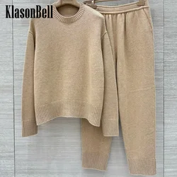 9.26 KlasonBell-Women Autumn Winter Cashmere Knit Keep Warm 2 Piece Set O-Neck Pullover Sweater + Pocket Elastic Waist Pants