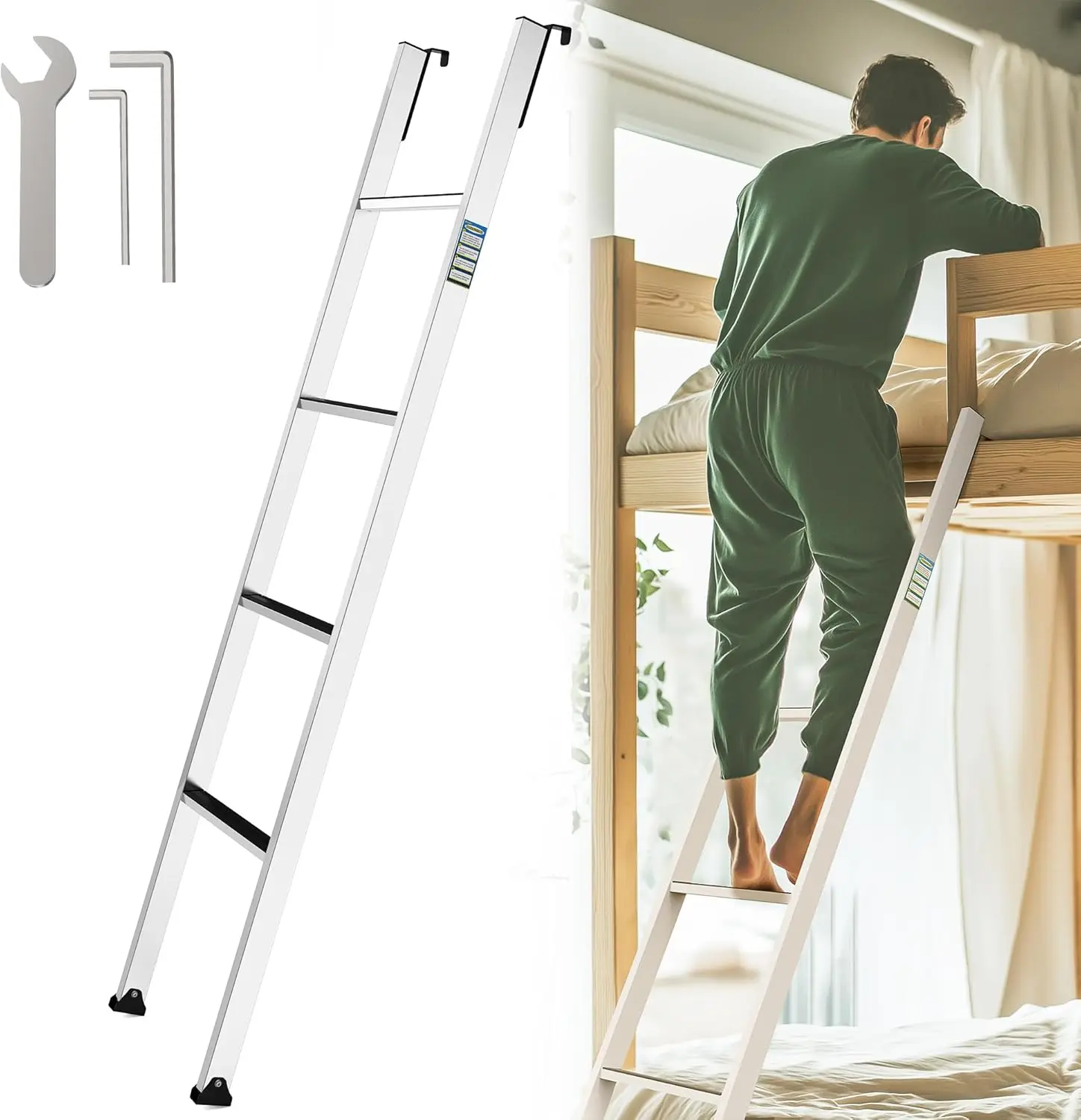 

All-Metal Step Ladder for Bunk Beds, 57-61 Inch Height, Anti-Slip Steps, 300 lbs Capacity