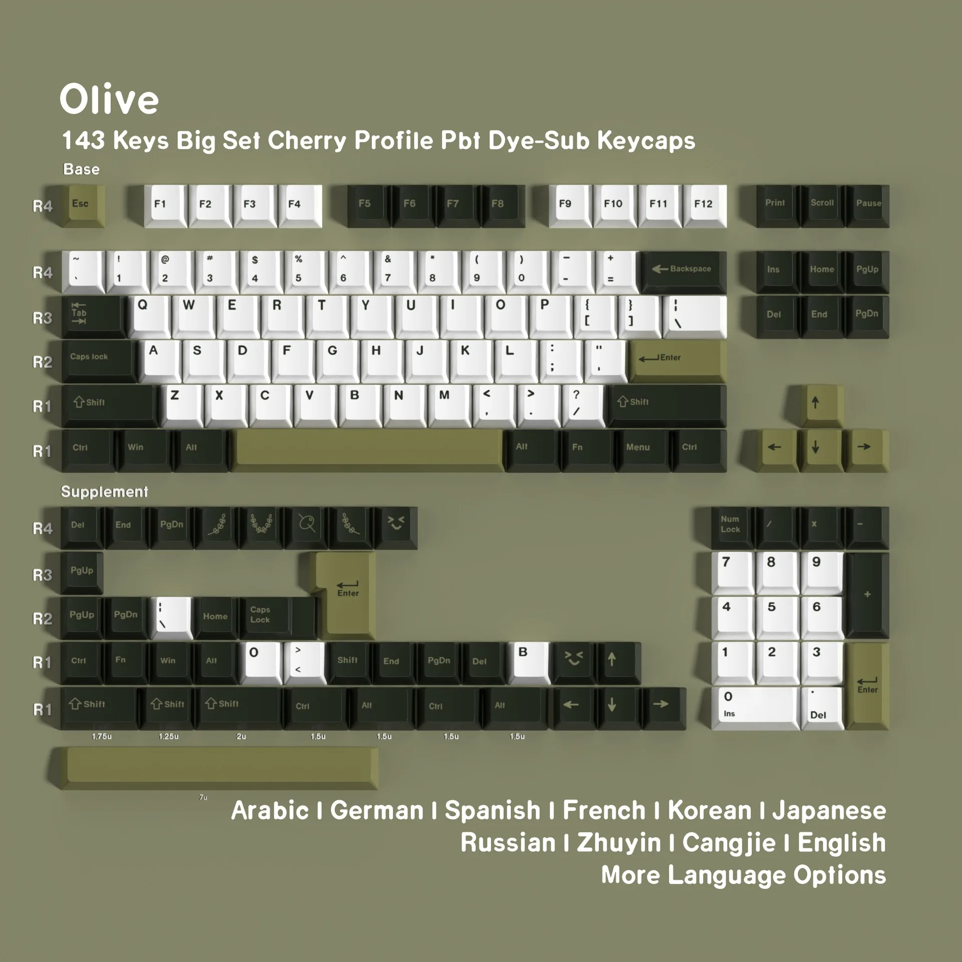 Mechanical Keyboard Keycaps Olive Hebrew Russian Spanish French Germa Abnt2 Korean Japanese UK Cherry Profile PBT Keycap 7U ISO