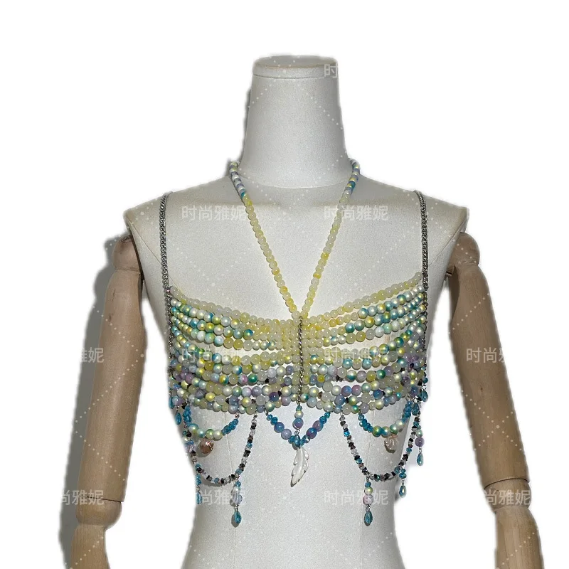 Hot Sexy Handmade Beaded Body Chain Female Bra Europe And The United States Backless Hanging Neck Beaded Pearl Bustier Corset