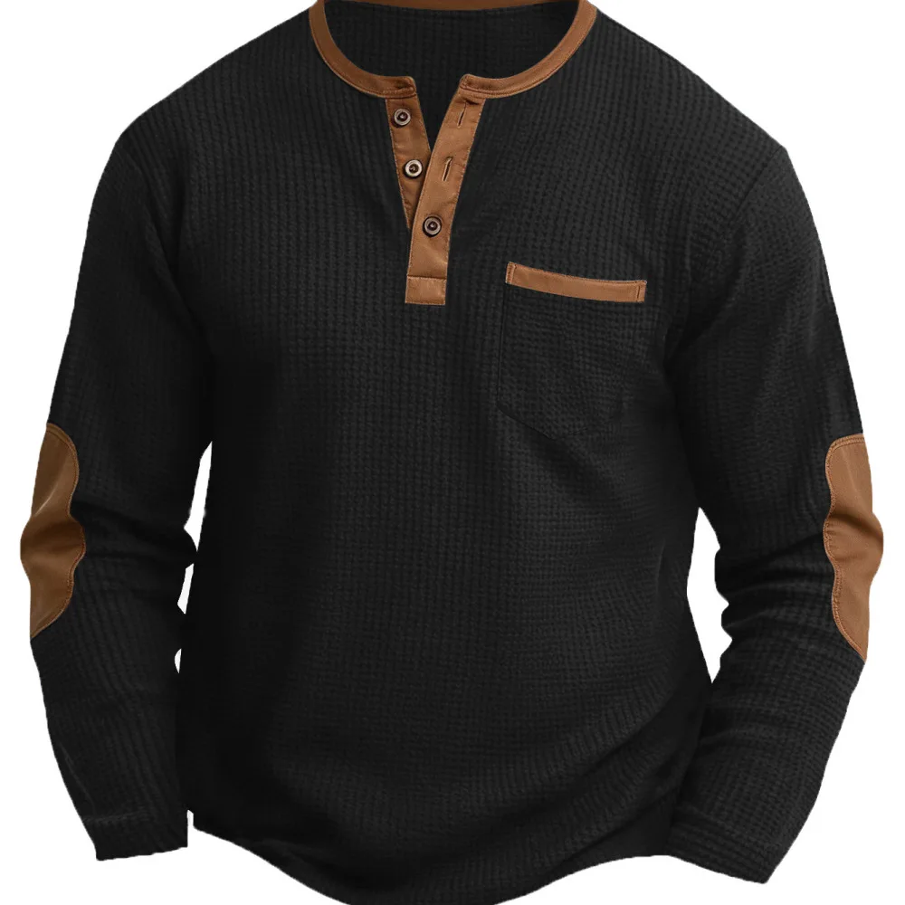 Casual Mens Fake Two Piece T Shirt V Neck Design Long Sleeve Pullover Breathable Slim Fit Tops Solid Color Trendy Base Layer