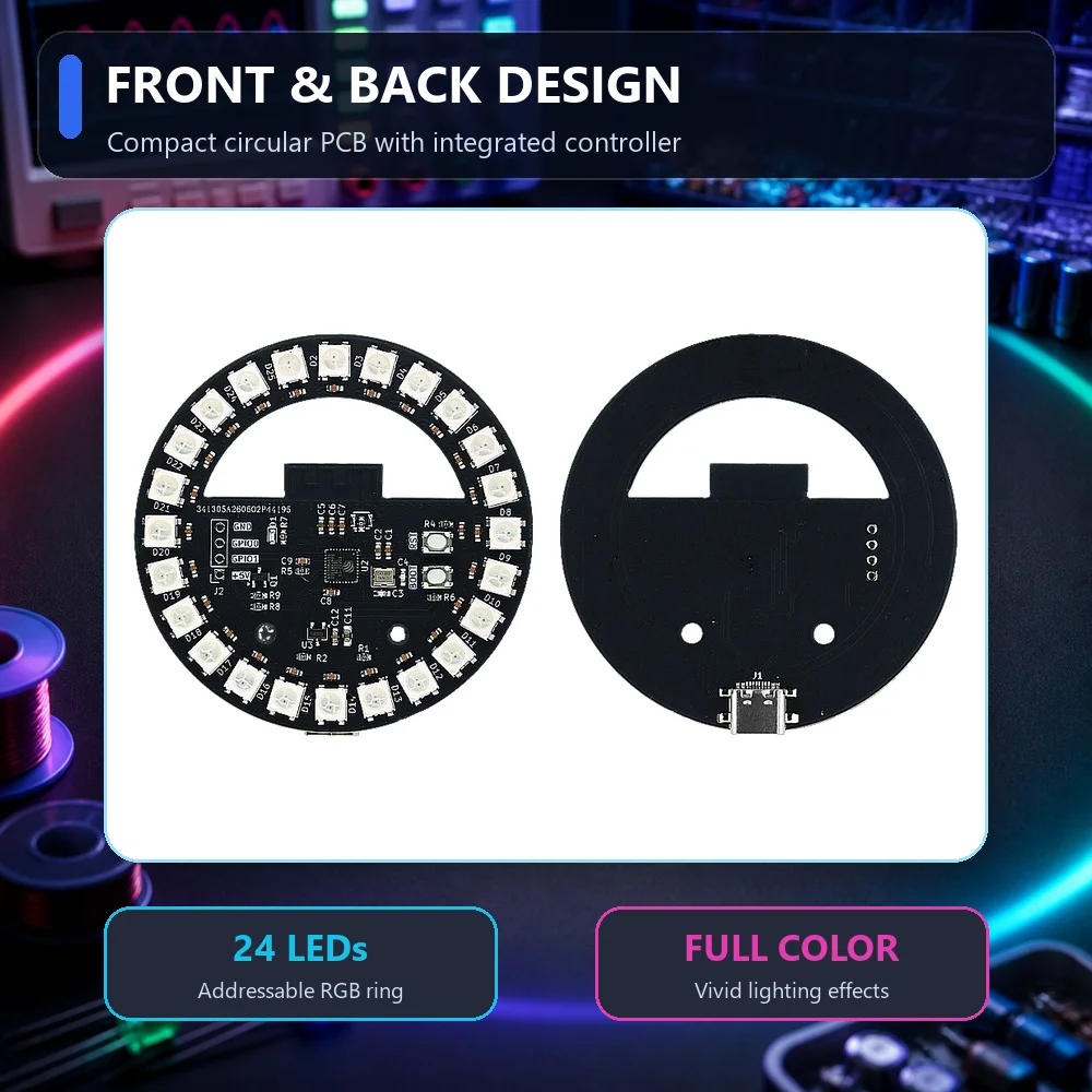 ESP32 WS2812B 24 LED RGB Ring Development Board Programmable Addressable Full Color Ambient Light Module for PC Case Gaming DIY