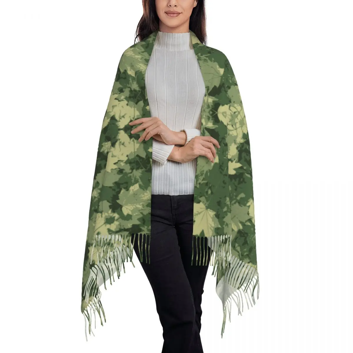 Grüne Blätter Camo Camouflage Schal Wrap für Frauen Lange Winter Warm Quaste Schal Unisex Schals