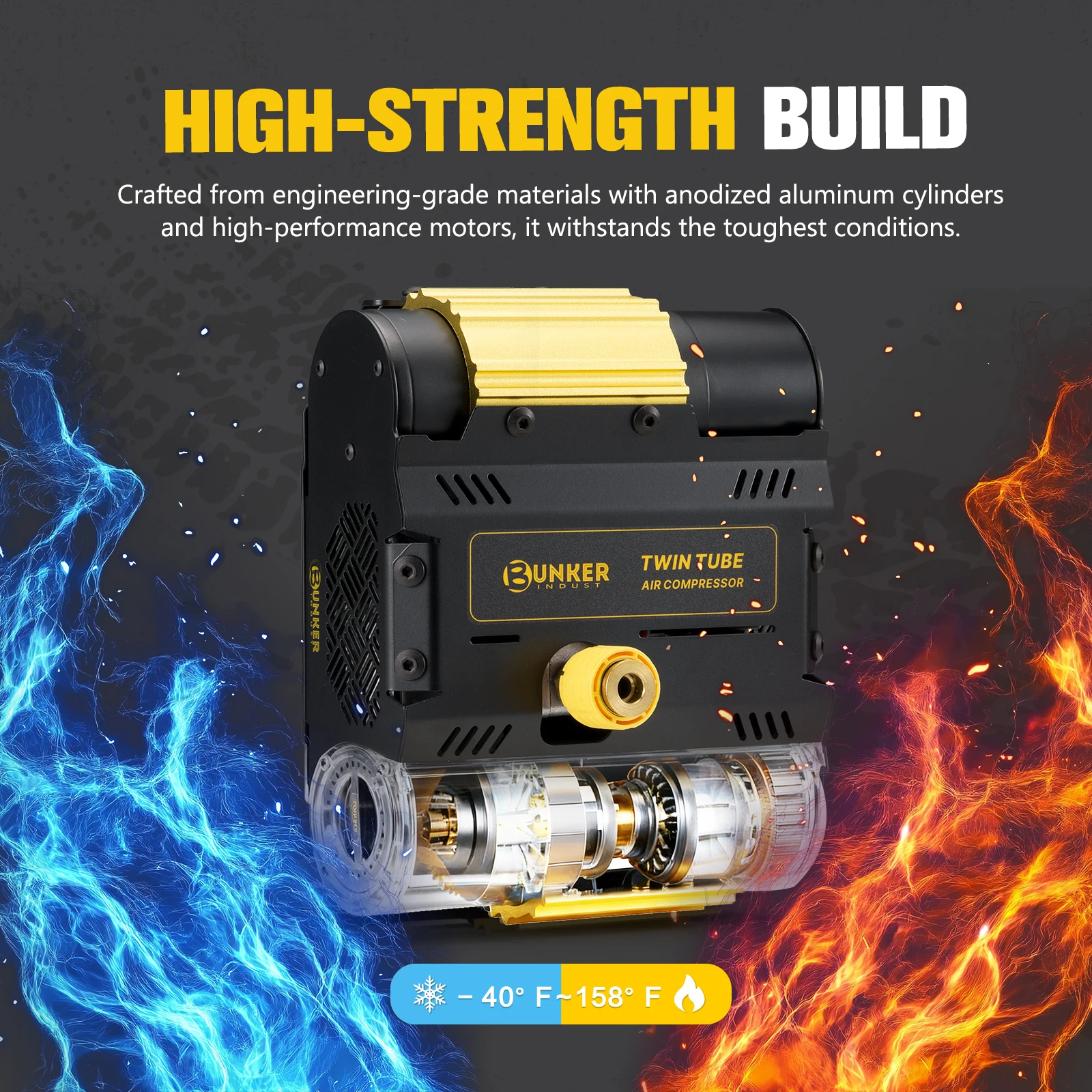INDUST Heavy Duty 12V Air Compressor Portable Tire Inflator for 4x4 Offroad
