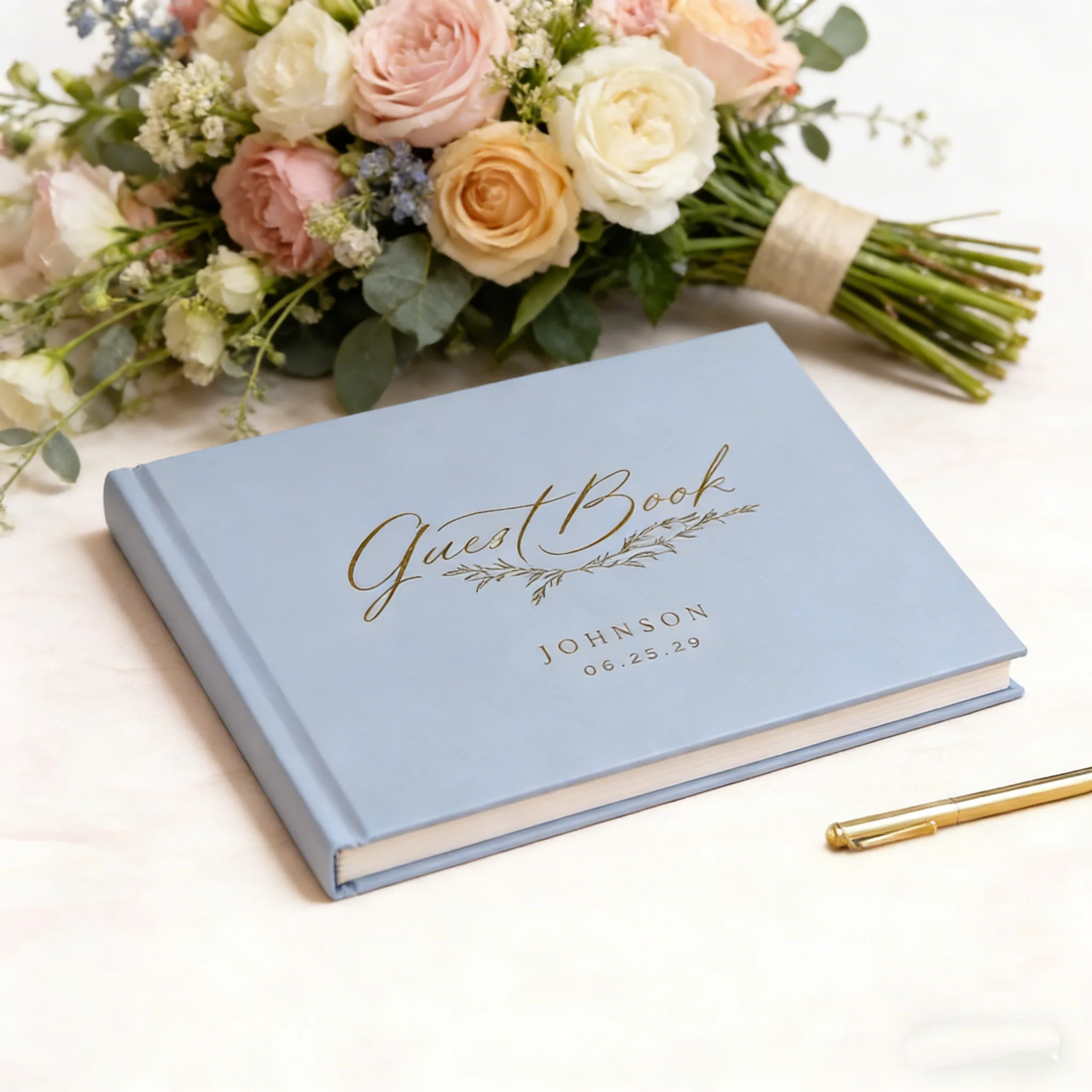 

Книга для гостей на свадьбу "Be Our Guest", элегантный альбом для подписей в цветах темно-синий и розовое золото, с возможностью выбора цвета A006