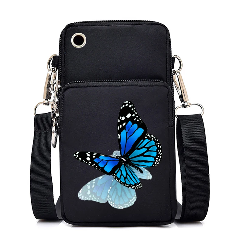 Women Mini Mobile Phone Bag Vintage Watercolor Butterfly Print Small Crossbody Bags Tote Purse Wallet Shoulder Bag Teen Handbags