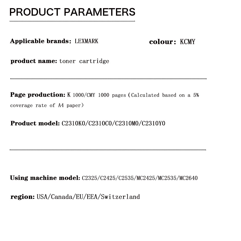 1K США/Канада версия C2310K0/C2310C0/C2310M0/C2310Y0 тонер-картридж для Lexmark C2325/C2425/C2535/MC2425/MC2535/MC2640