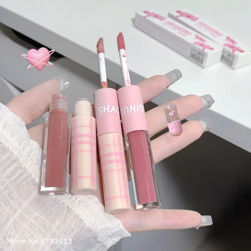 Doppel köpfiger Lip gloss transparenter feuchtigkeit spendender Spiegel Gesicht Wasser glanz Lip honig nebel matter Samt lippenstift nicht verblassen des Lippen öl