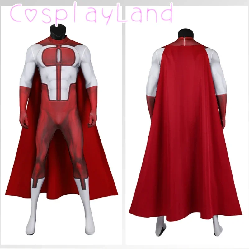 Traje de Cosplay para hombre, mono Con capa roja, estampado 3D, Kombat Zentai, Halloween, Carnaval, cómic