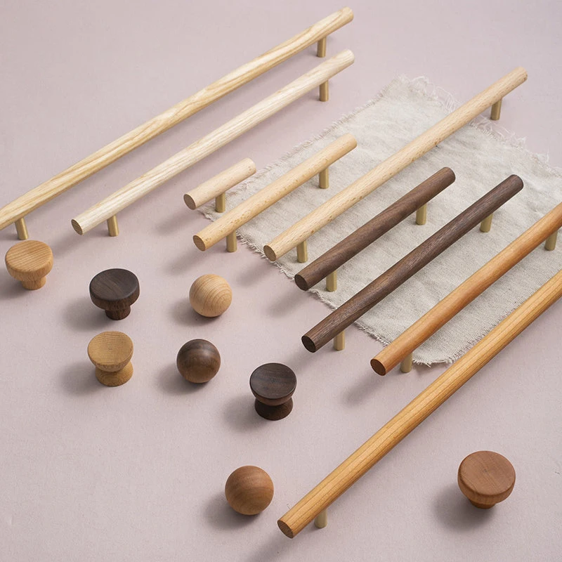 

Natural Walnut + Brass Furniture Handle Kitchen Cabinet Door Handles Drawer Pulls Wooden Long Handles for Furniture Hardware