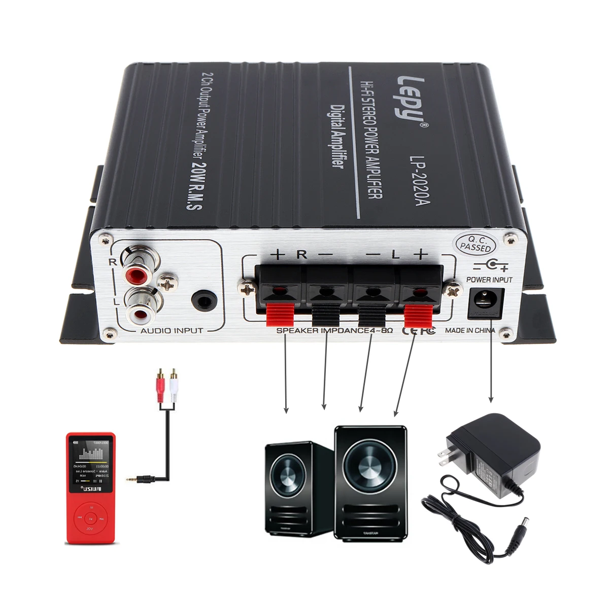 LP-2020A 20W x 2 2CH Stereo Class-D Digital Car Amplifier DC 12 - 13.5V Hi-Fi Stereo Amplifier with Over-current Protection