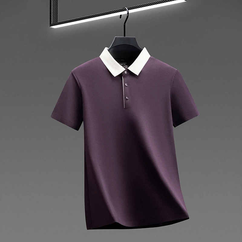 Herren-Poloshirt mit Farbblock-Kragen, schnelltrocknend, atmungsaktives Material, Kurzarm, Reverskragen, für Business und Freizeit. – Detail 16